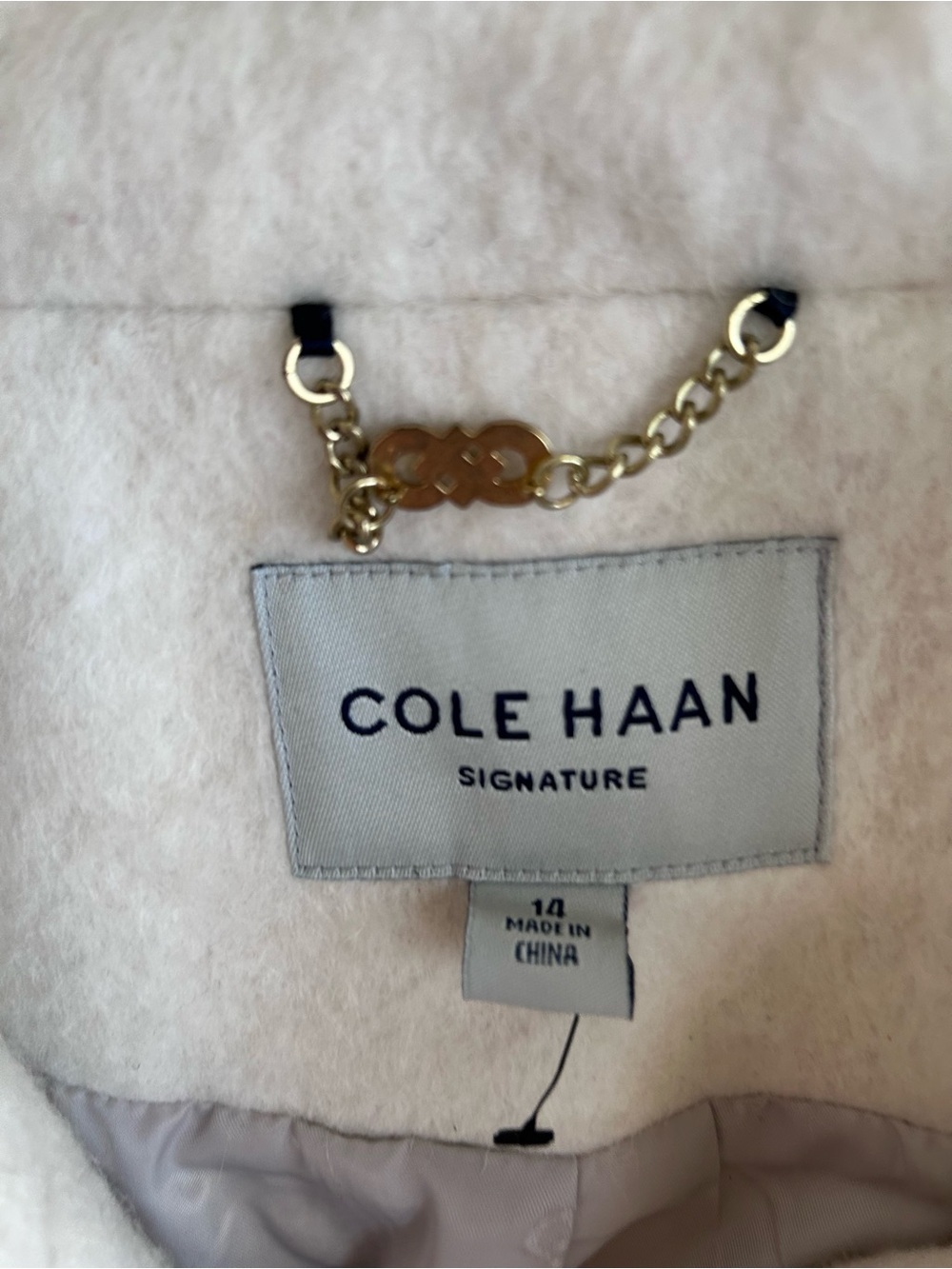 NEW Cole Haan Cream Hooded Belted Trench Coat SIZE 14 .
40% wool - Picture 6 of 11